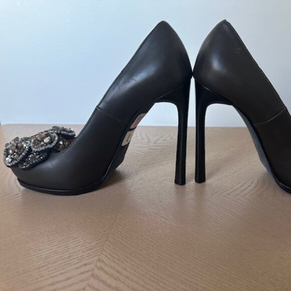 Lanvin Paris, Vero Cuoio, Grey Leather, Jewel Embellished Heels, Signed - Picture 4 of 7